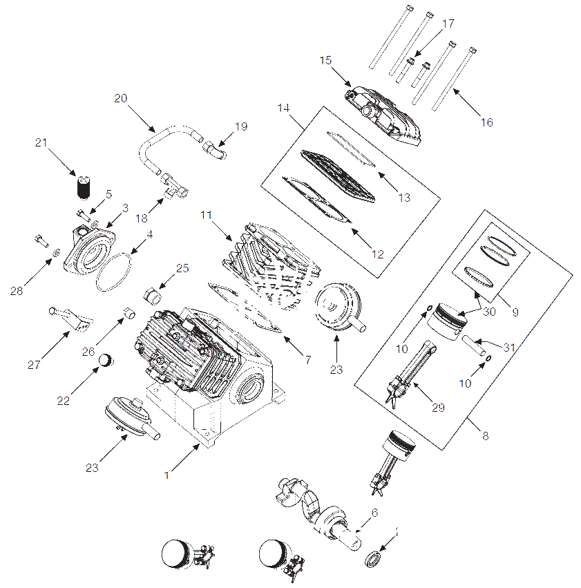 Pump Parts Diagram and Parts List for TQ312500  Campbell Hausfeld Compressor